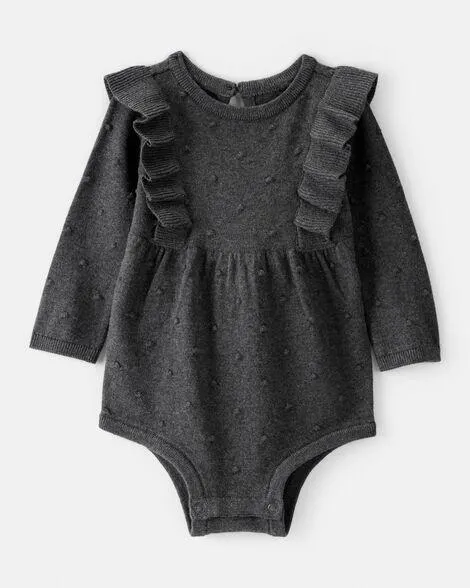 Baby Girl Ruffle Cotton Long-Sleeve Bodysuit - Grey