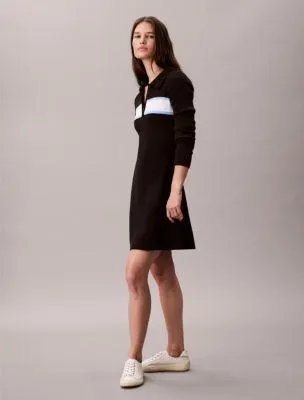 Cotton Rib V-Neck Polo Mini Dress
