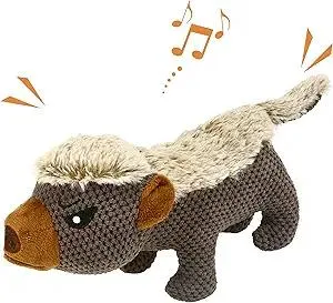 IOKHEIRA Dog Plush Toys for Aggressive Chewers, Indestructible Dog Squeaky Toys with Crinkle Paper, Durable Teething Chew Toys for Medium and Large Breed (Grey)