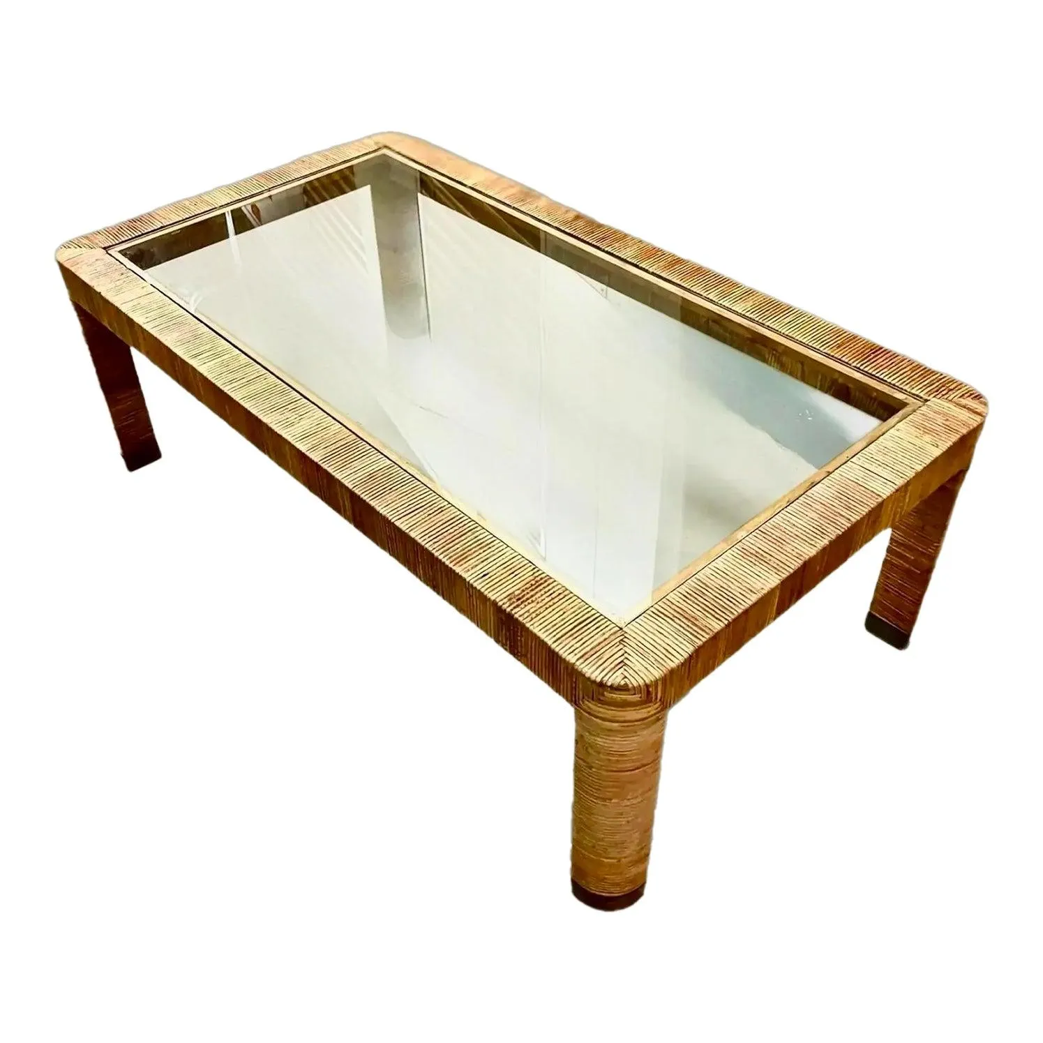 Bielecky Brothers Pencil Reed Coffee Table With Brass Capped Feet