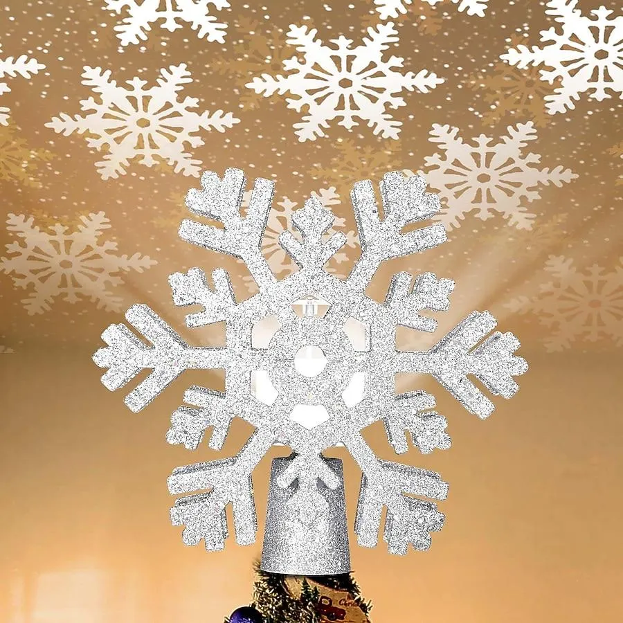 Yescom Christmas Tree Topper Star 3D Silver Snowflake Rotating Projector Plastic LED Lights Holiday