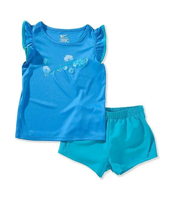 Little Girls Flutter-Sleeve Floral-Graphic T-Shirt & Coordinating Tempo Shorts Set