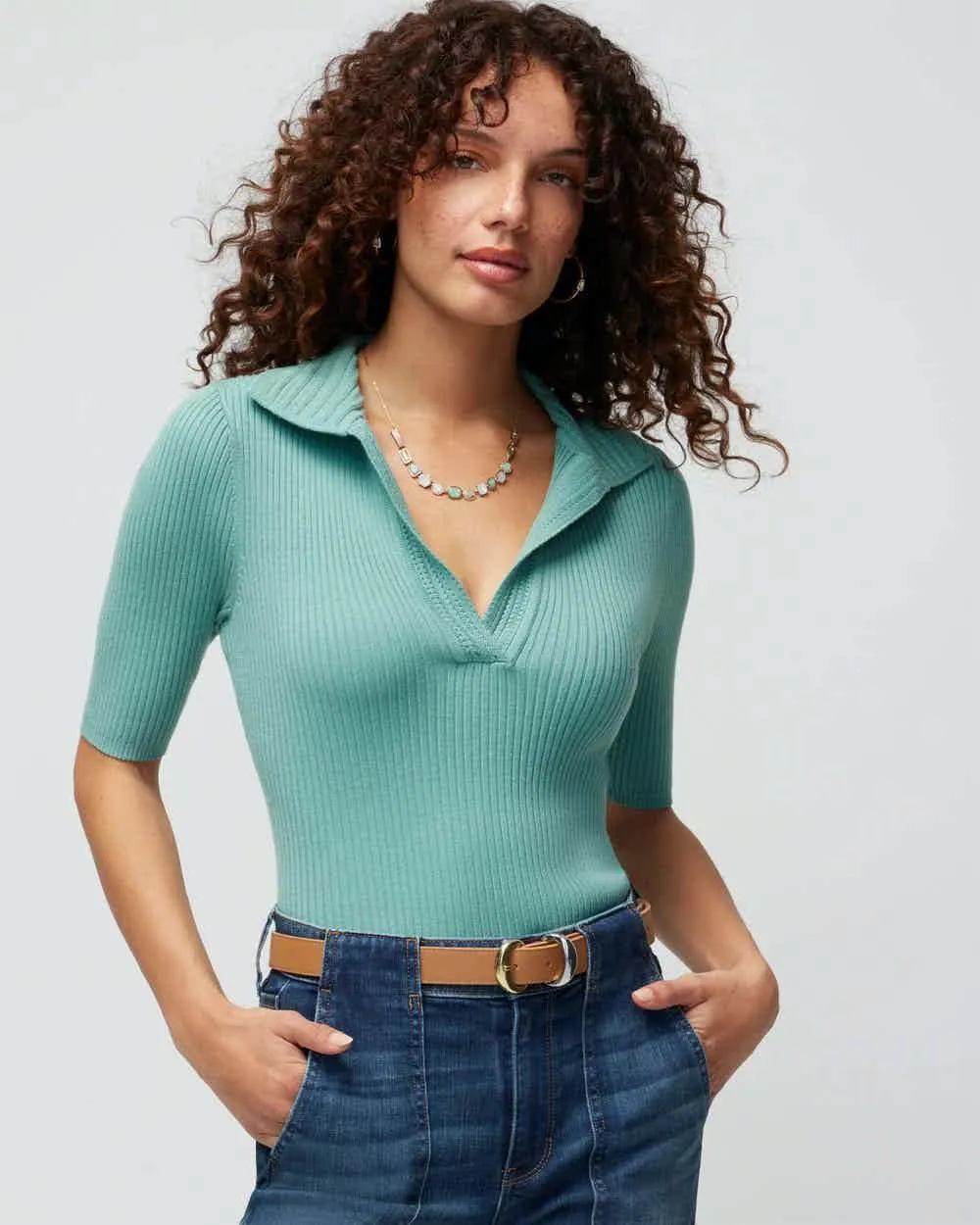Elbow Sleeve Crochet Collar Pullover Sweater