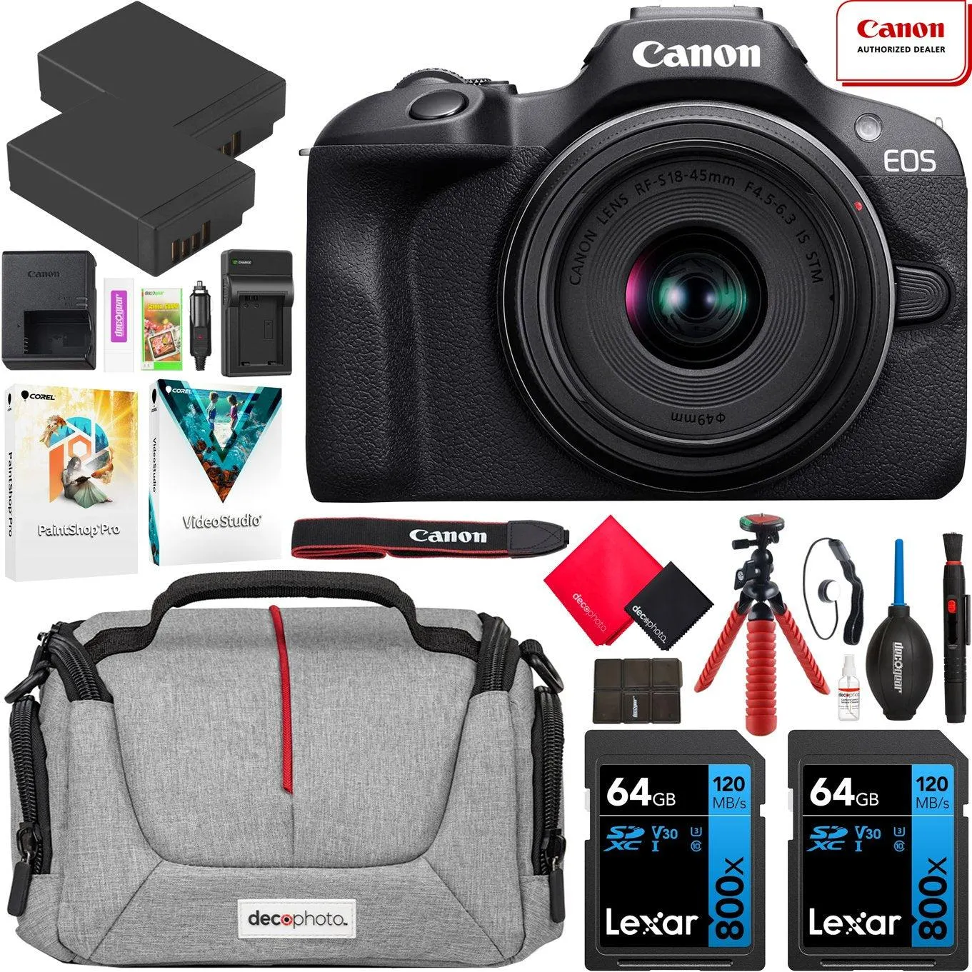Canon EOS R100 Mirrorless Camera + 18-45mm F4.5-6.3 IS STM Lens Kit Essential Bundle
