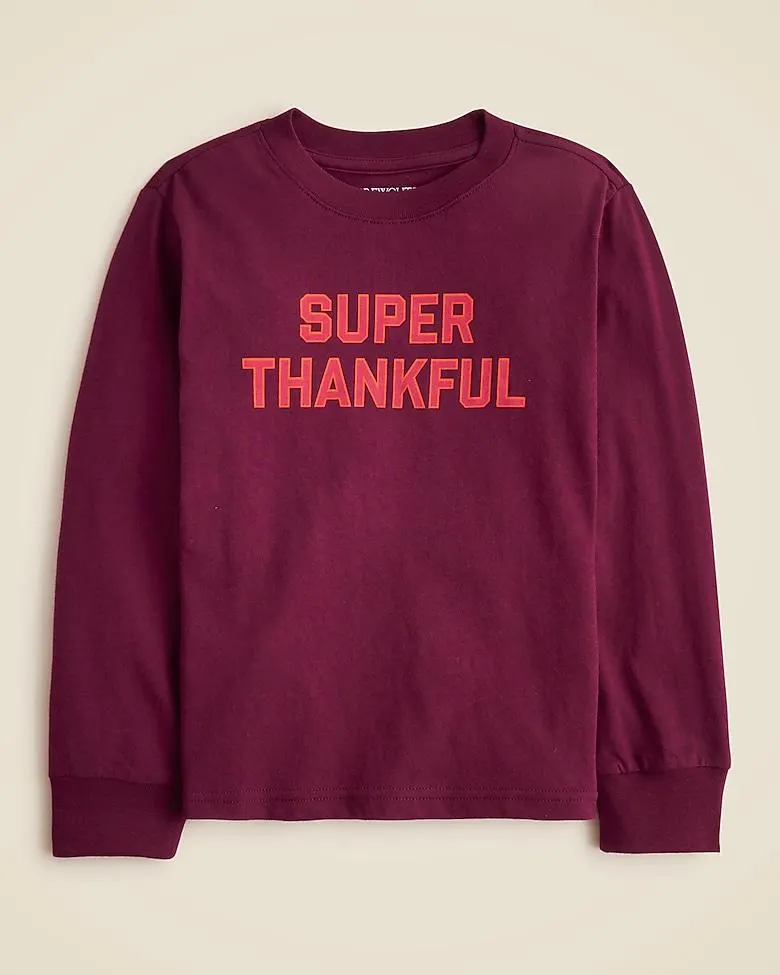 Kids' long-sleeve "Super Thankful" graphic T-shirt