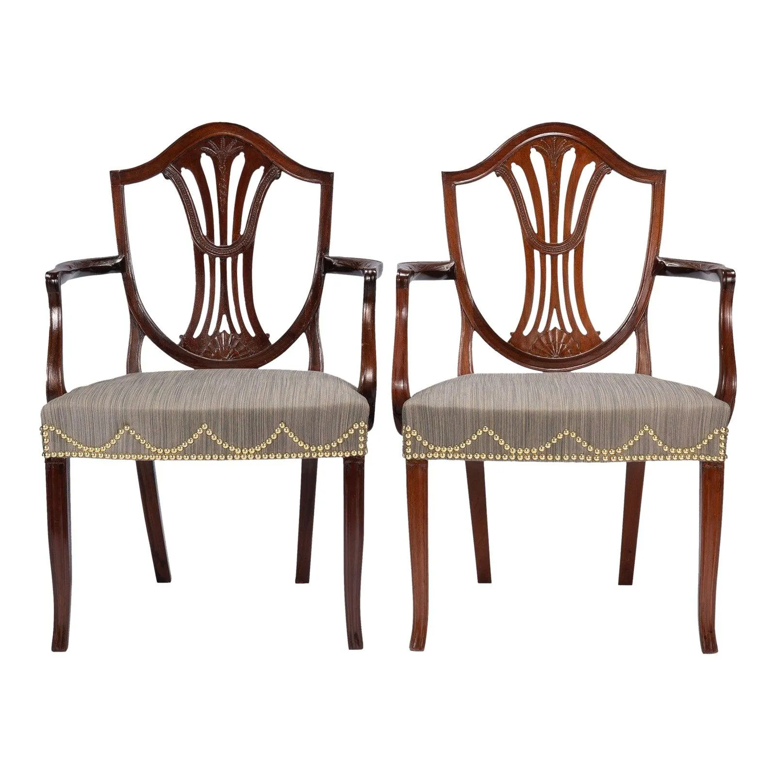 Pair of English Sheraton Mahogany Shield Back Armchairs, 1790