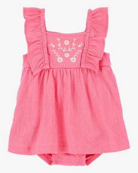 Baby Floral Flutter Bodysuit Dress - Pink