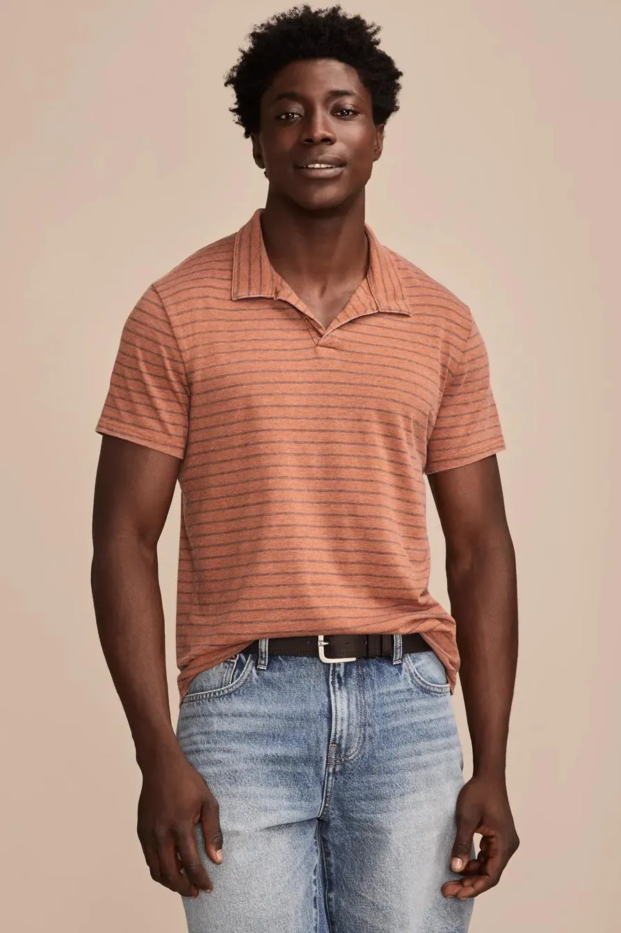 slub jersey stripe johnny collar polo