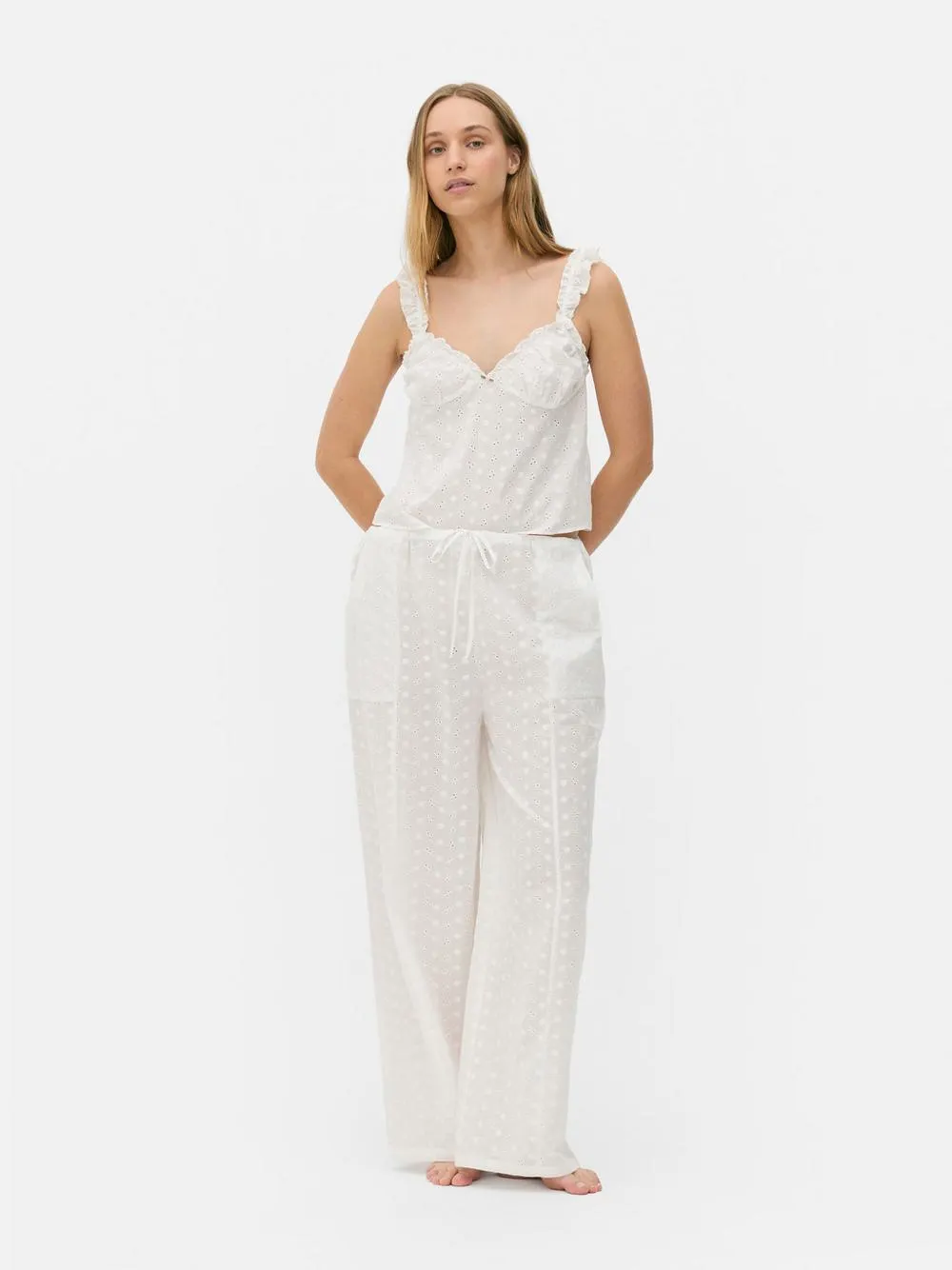 Wide Leg Eyelet Pajama Pants