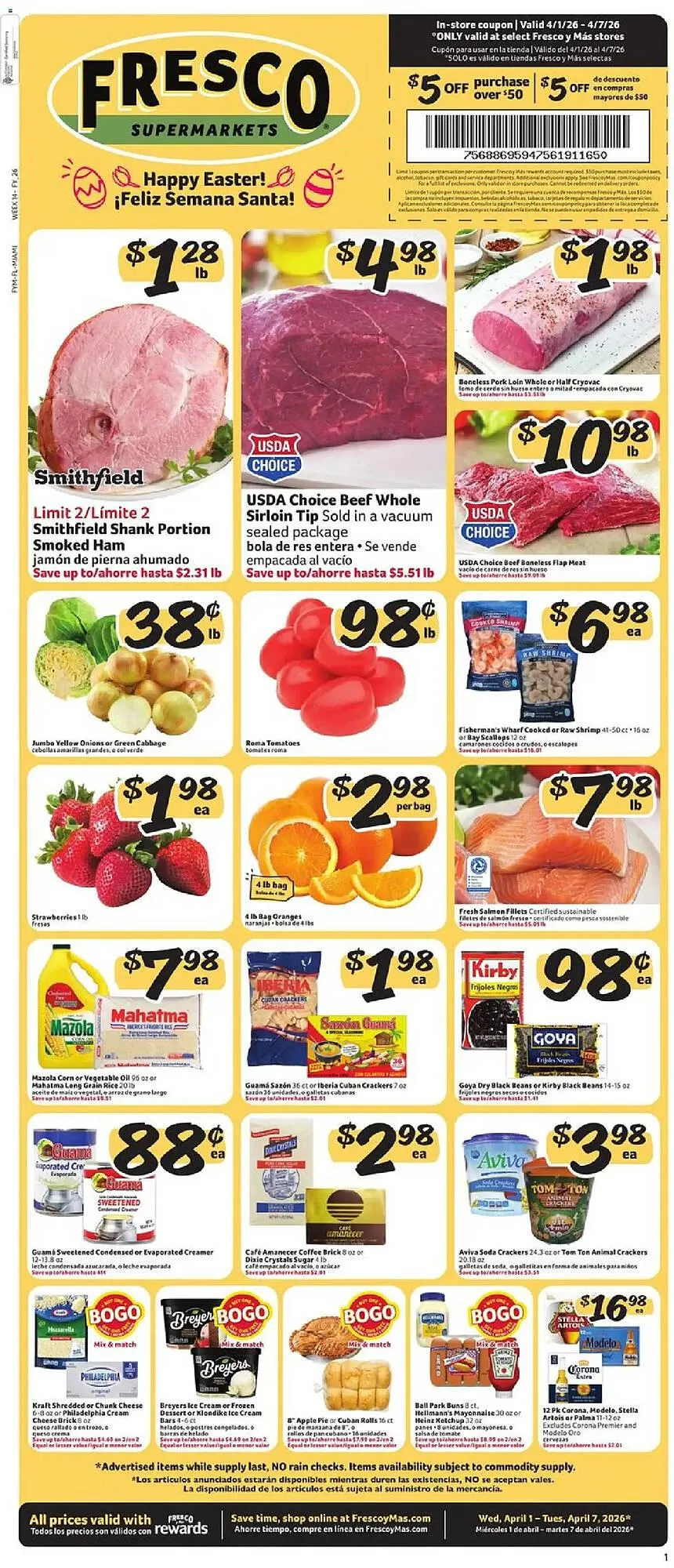 Weekly promotion Fresco y Más weekly ad spanning from April 1 to April 7 2026 - Page 1 for Catalogue 365