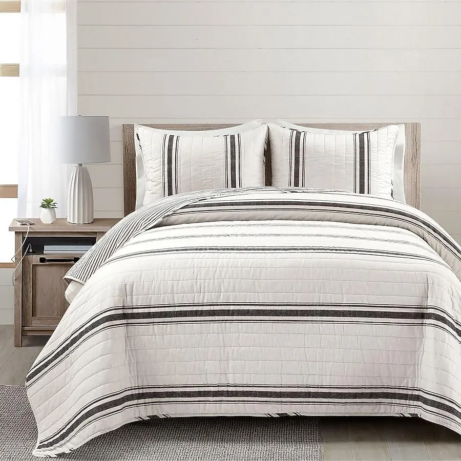 Lush Decor Black Stripe Reversible King Quilt Cotton