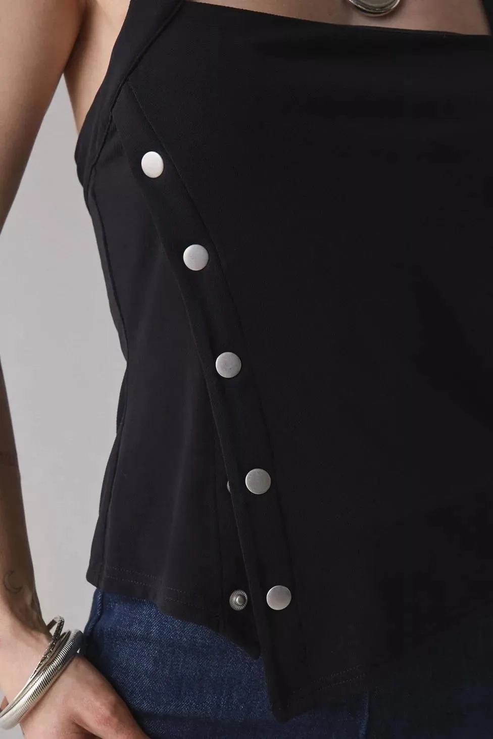 UO Lizzy Asymmetrical Snap Cropped Halter Top