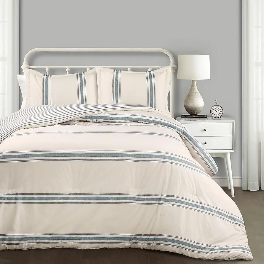Lush Decor Blue Stripe Reversible Full/Queen Comforter Cotton