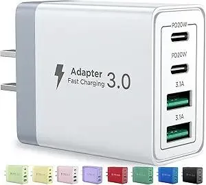 Aioneus USB C Charger Block, 40W Fast Charging Block Type C Charging Block 4-Port Dual Port PD+QC Wall Charger Head Cube for iPhone 16 15 14 13 12 11 Pro Max XS, iPad, Samsung Phone, Tablet