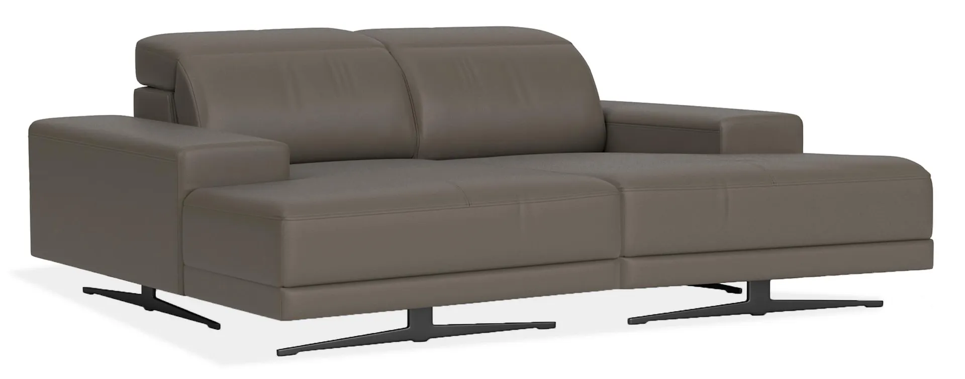 Gio 2pc Double Chaise in Nikola Smoke Leather with Black Legs