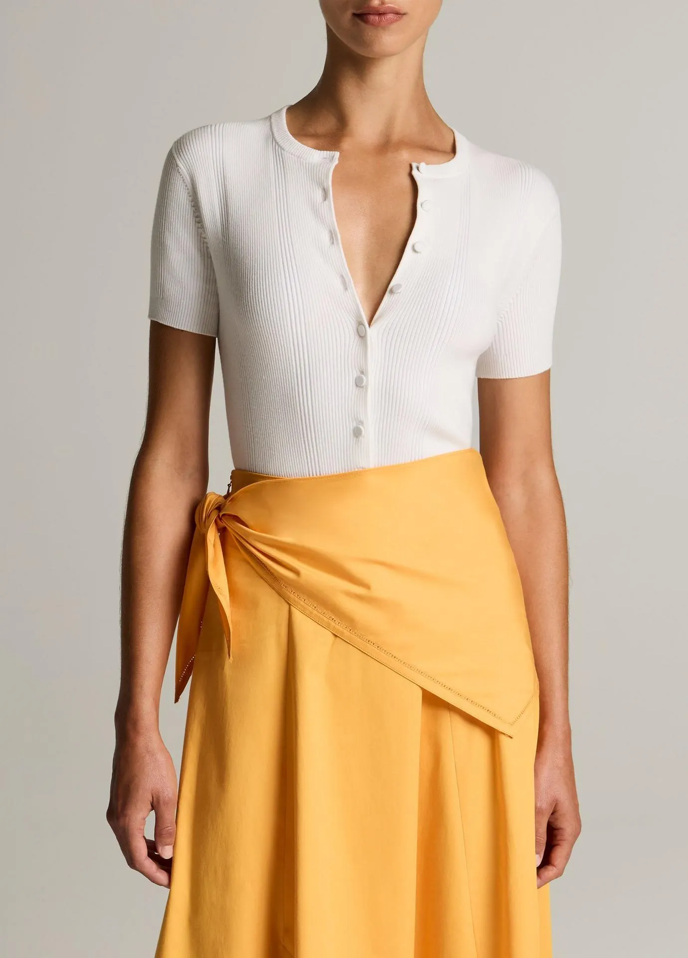 Ribbed Cotton Short-Sleeve Cardigan