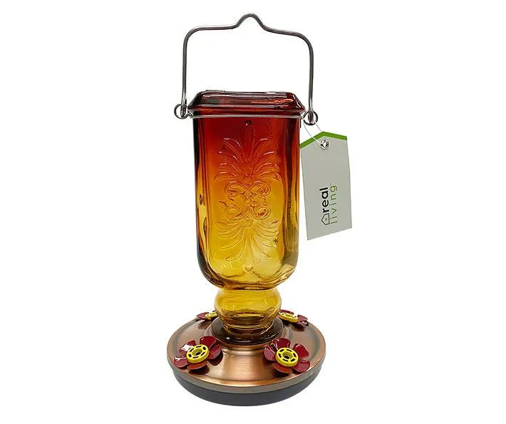 Orange Glass Bottle Hummingbird Feeder