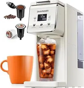 SHARDOR Coffee Maker Hot & Iced With Bold Setting,Single Serve Coffee Maker For K Cup And Grounds,52 Oz Removable Water Tank,6-14 Oz Brew Sizes,One Cup Kcup Coffee Machine With Reusable Filter, White