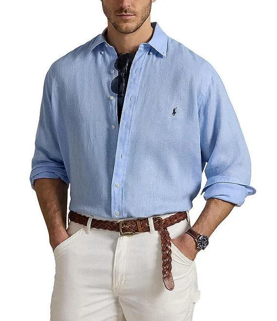 Big & Tall Piece Dye Linen Long Sleeve Woven Shirt