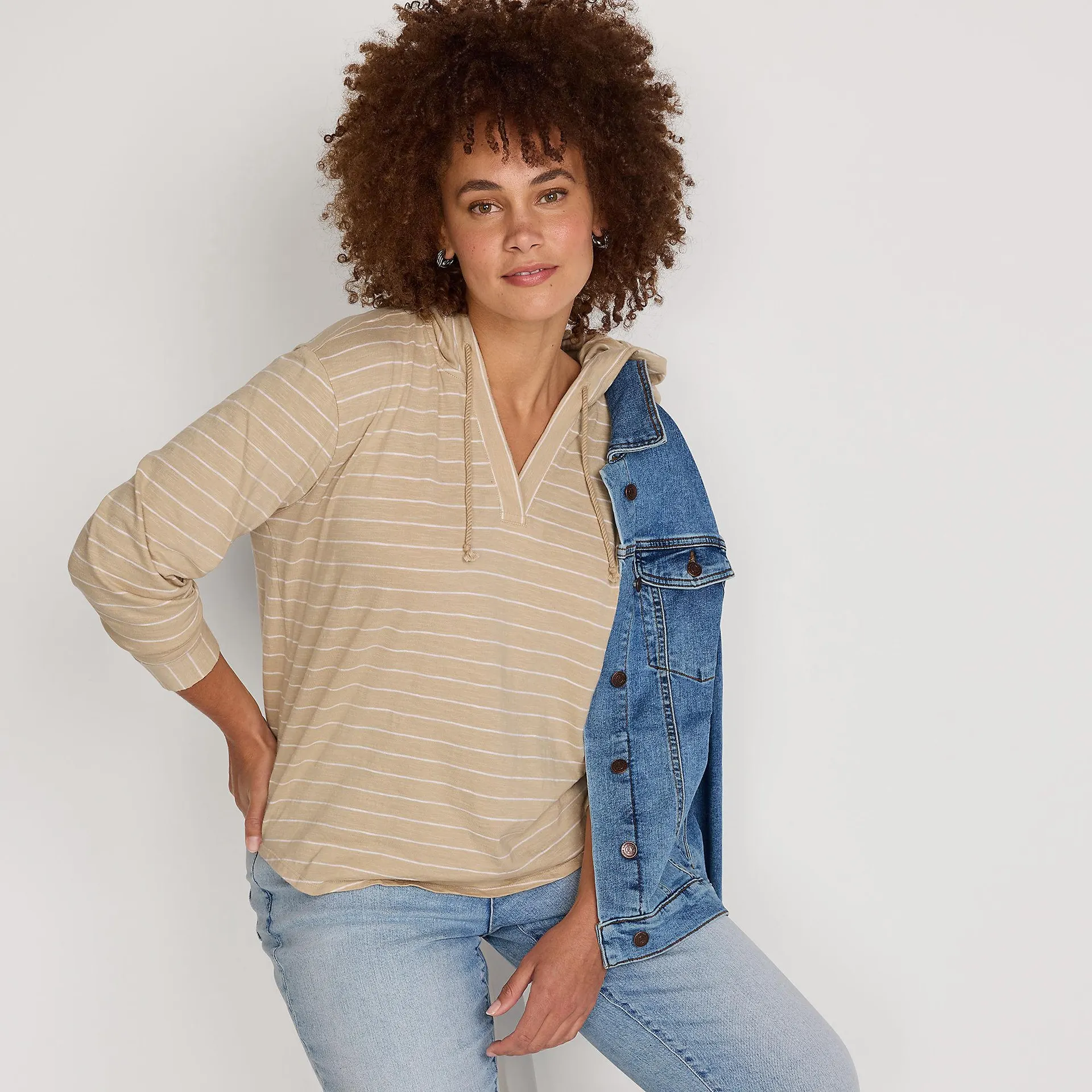 Women's Long Sleeve Slub Hooded Popover