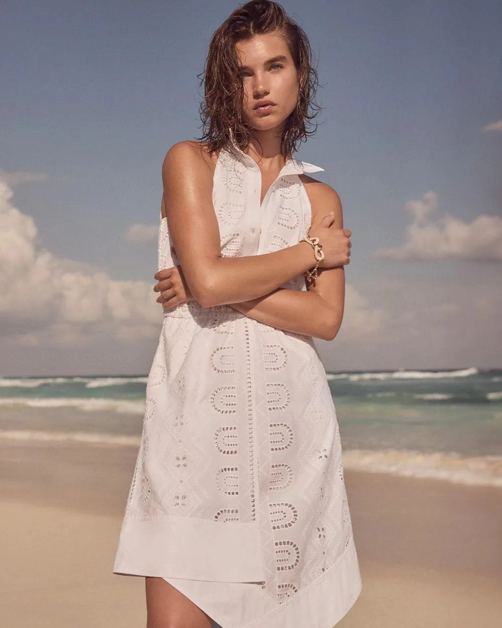 Cotton Eyelet Asymmetric Dress