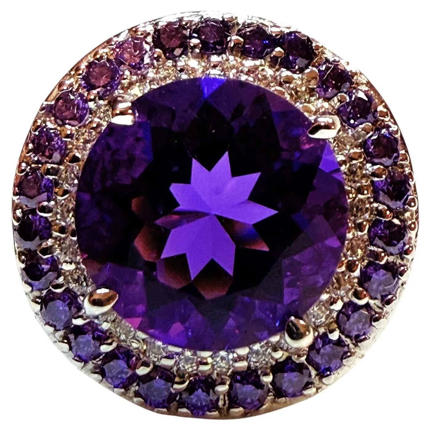 New 5.06 Carat Amethyst & Diamond Cut Sapphire Sterling Ring Size 7