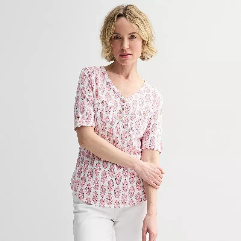 Women's Croft & Barrow® Elbow Sleeve Utility Henley Top