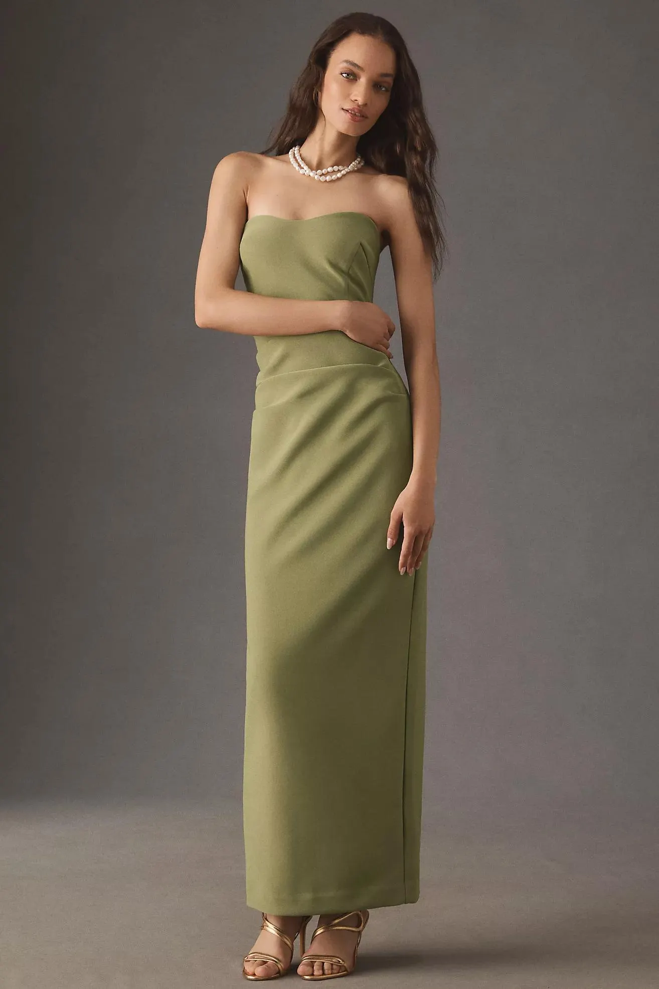 BHLDN Pippa Strapless Sweetheart Crepe Column Maxi Dress