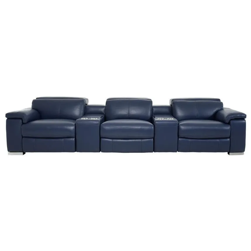 Charlie Blue Home Theater Leather Seating with 5PCS/2PWR