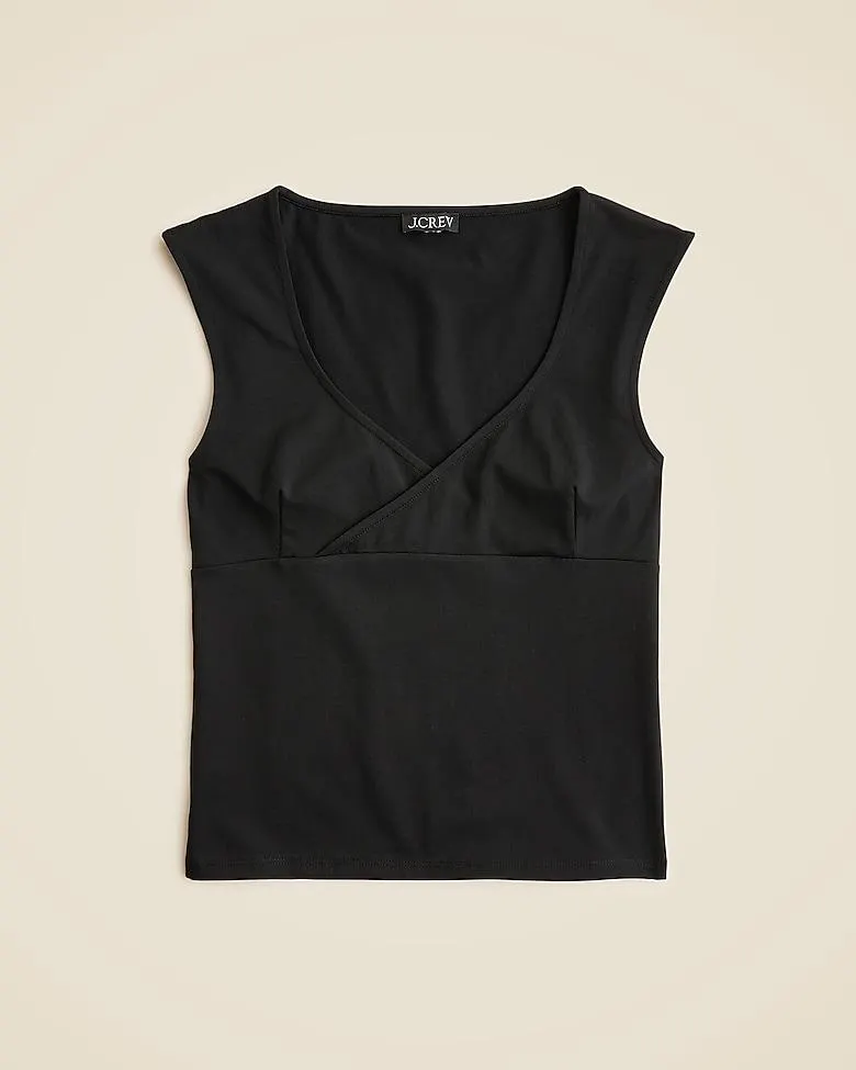 Stretch cotton cap-sleeve crossover shirt