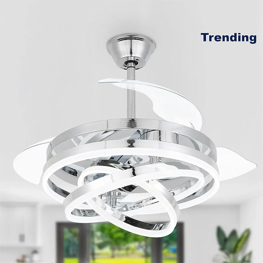 Oaks Decor Bayview 42-in Color-Changing Integrated LED Smart Chrome with Clear Blades Fandelier Ceiling Fan With Light - Remote Included ( 3 -Blade )