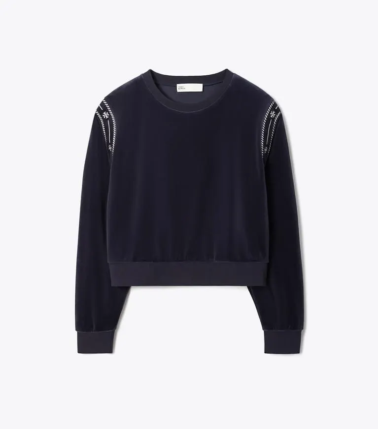 T LOGO VELOUR CREWNECK