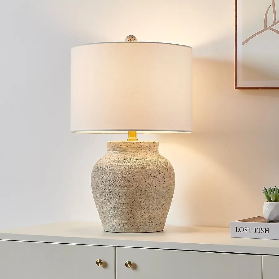 KAWOTI 21-in Distressed White Rotary socket Table Lamp with Linen Shade