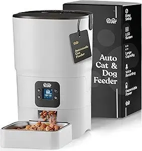 Smart Automatic Cat Feeder - 6-L Reliable Automatic Cat Food Dispenser with Display LCD Screen for Easy Set Up - (White)