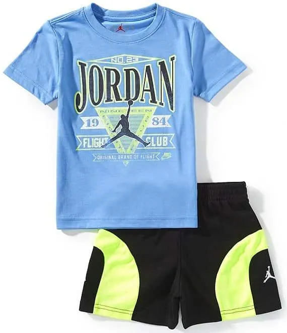 Little Boys Short Sleeve Flight Club Era T-Shirt & Color Block French Terry Shorts Set