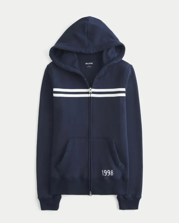 Slim Striped 1998 Graphic Zip-Up Hoodie