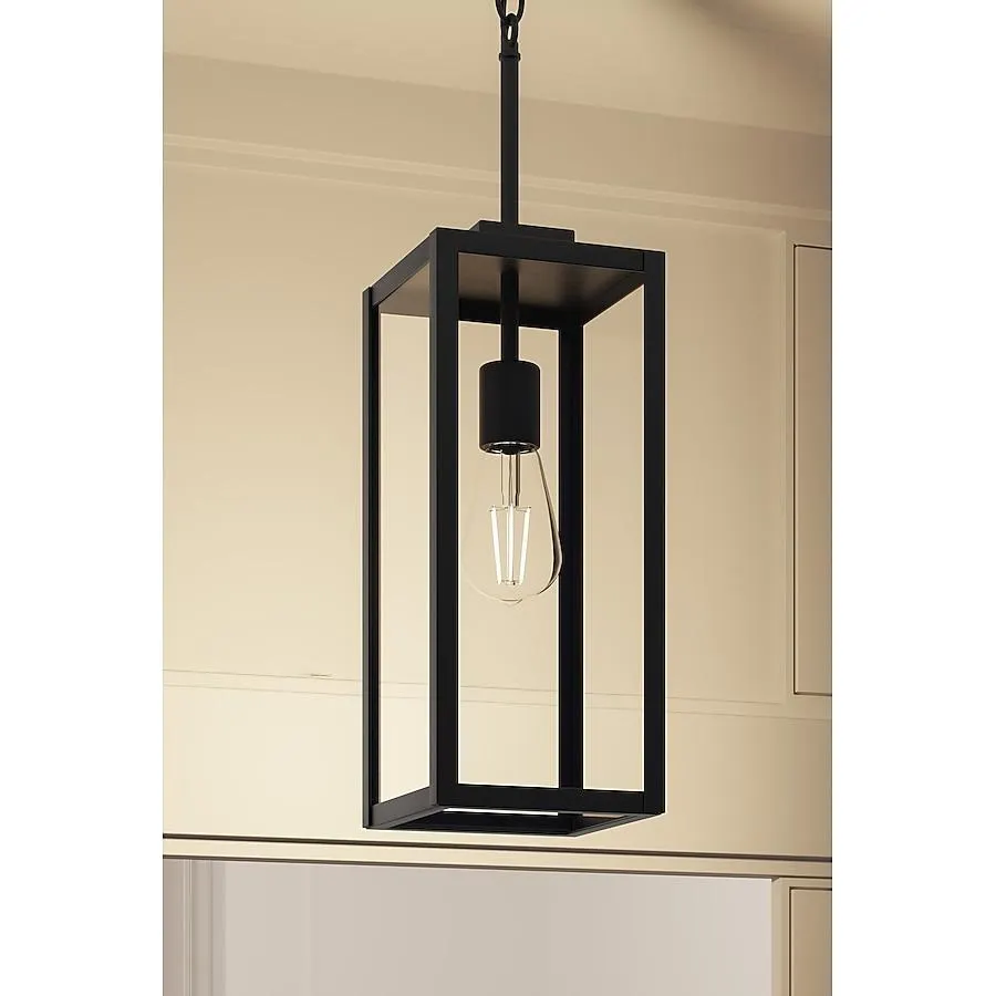Quoizel Breitling 1 -Light Matte Black Transitional Clear glass Rectangle Medium Hanging Pendant light