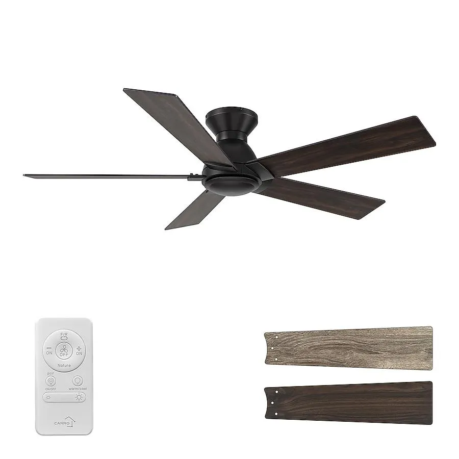 CARRO USA Vetric 52-in Black with Wooden/Walnut Blades Flush Mount Ceiling Fan Without Light 5 -Blade