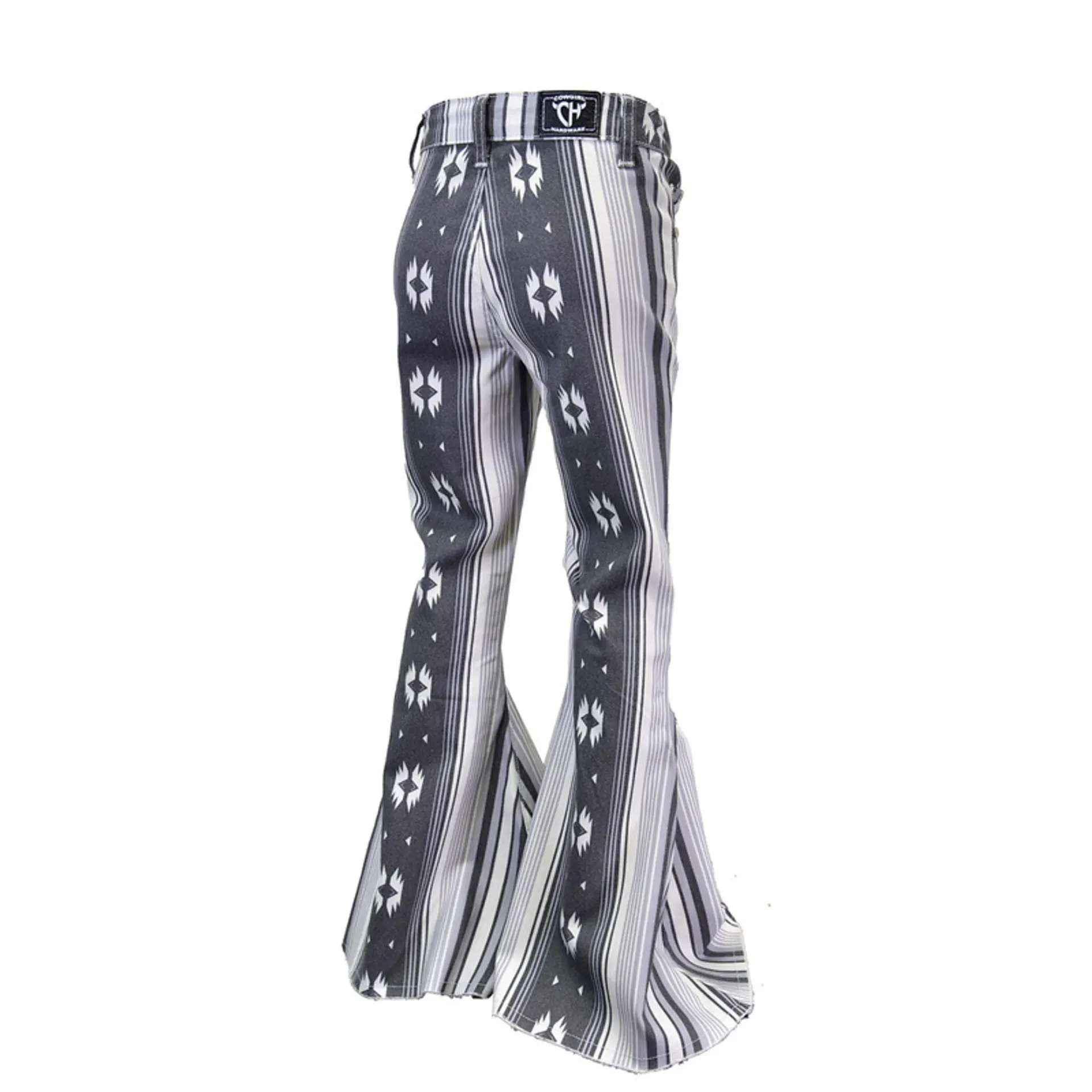 Cowgirl Hardware Girls' Black & White Aztec Pattern Bell Bottom Flare Jeans