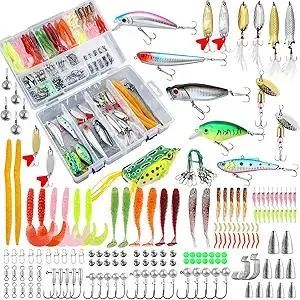 327PCS Fishing Lures Tackle Bait Kit Set, Tackle Box with Tackle Included, Crankbaits, Worms, Spinner, Weights, Hooks & Other Accessories for Freshwater Bass Trout Fishing Gear Gifts for Men