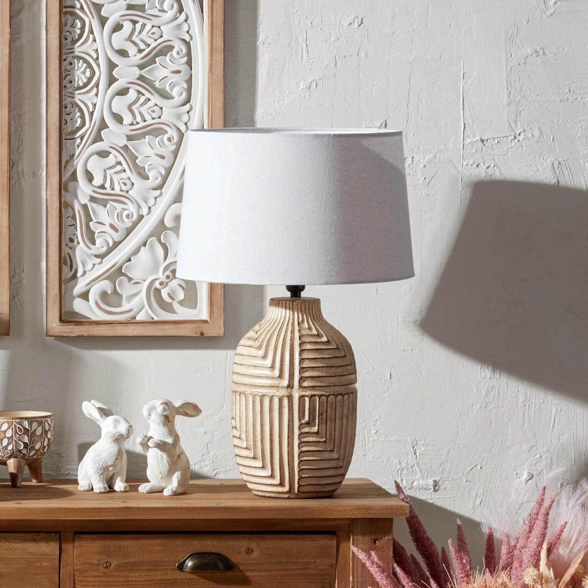 Carved Ceramic 24" Table Lamp