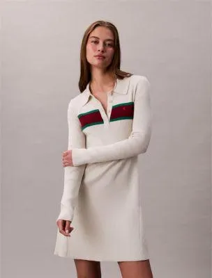 Cotton Rib V-Neck Polo Mini Dress