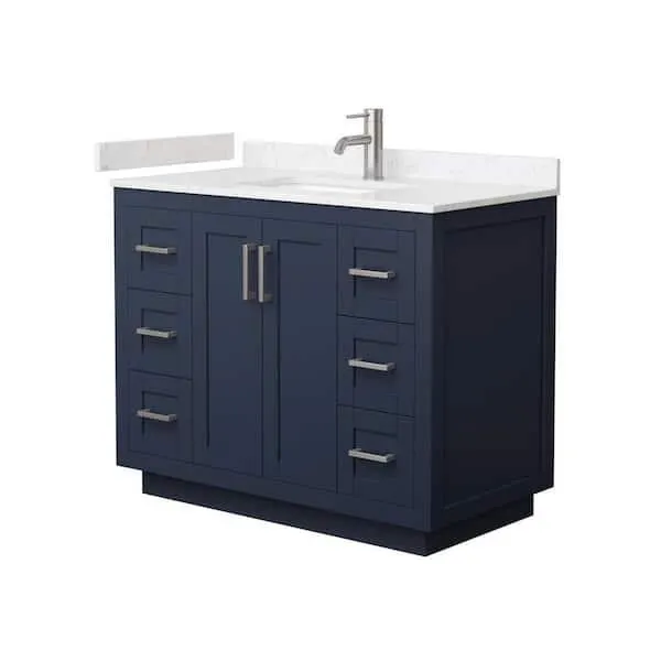 Miranda 42 in. W Single Bath Vanity in Dark Blue with Cultured Marble Vanity Top in Light-Vein Carrara with White Basin