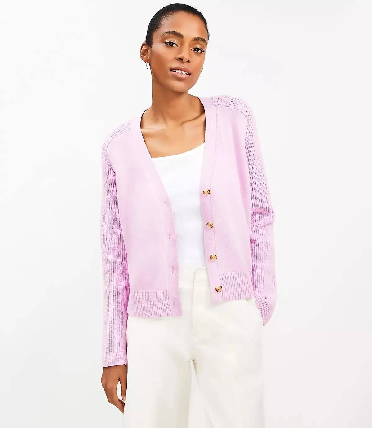 Ribbed Saddle Sleeve V-Neck Cardigan