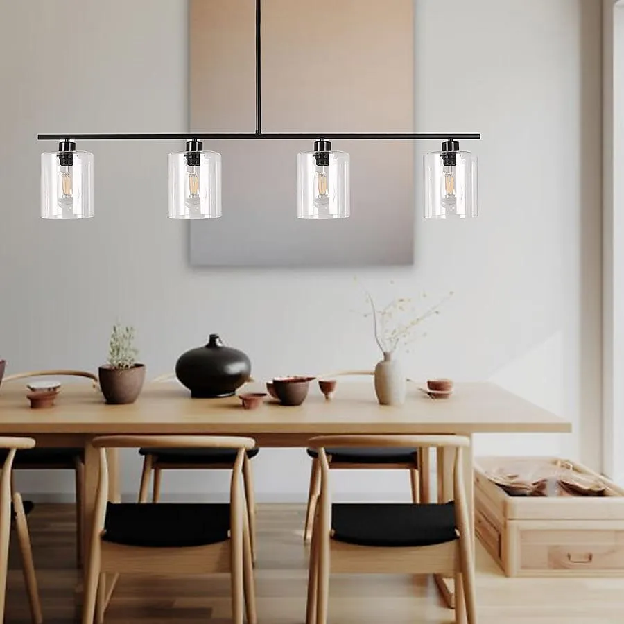 YANSUN 4 -Light Black Modern/contemporary Clear glass Linear Large Hanging Kitchen island light