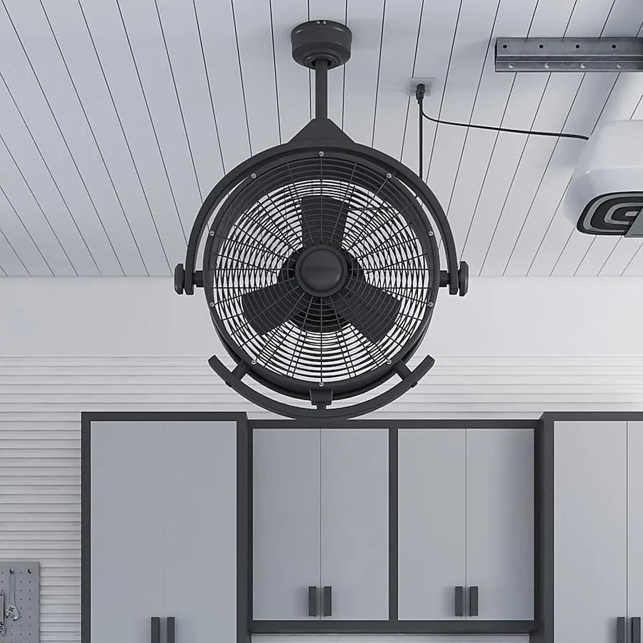 Harbor Breeze Cohort Garage Fan 18-Inches Matte Black with Matte Black Blades Indoor/Outdoor Downrod mount Standard Ceiling Fan ( 3 -Blade)