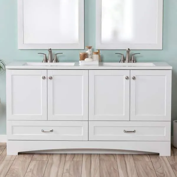 Lancaster 60 in. W x 19 in. D x 33 in. H Double Sink Freestanding Bath Vanity in White with White Cultured Marble Top