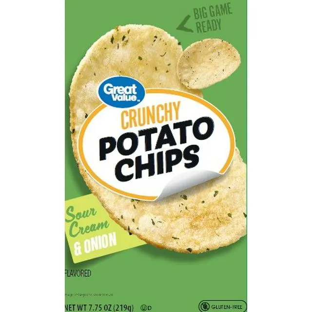 Great Value Sour Cream & Onion Flavored Potato Chips, 7.75 oz