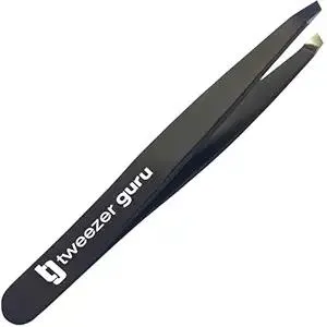 Tweezer Guru Tweezers for Women Facial Hair & Men – Precision Slant-Pointed Eyebrow Tweezer for Ingrown Hair, Blackhead & Splinter Removal (Black)