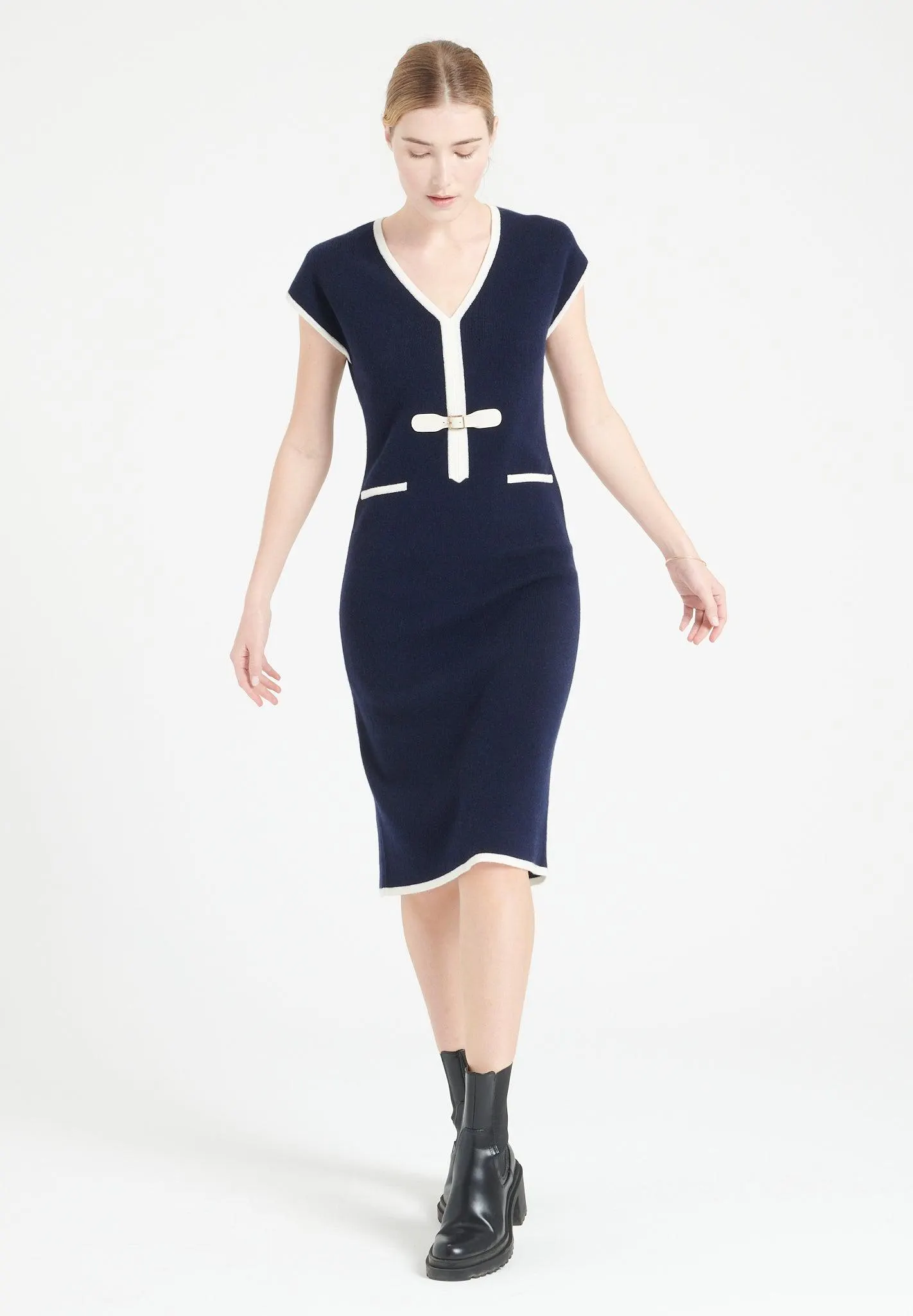 Pure Cashmere Milano Knit V-Neck Midi Dress (Mia 2)